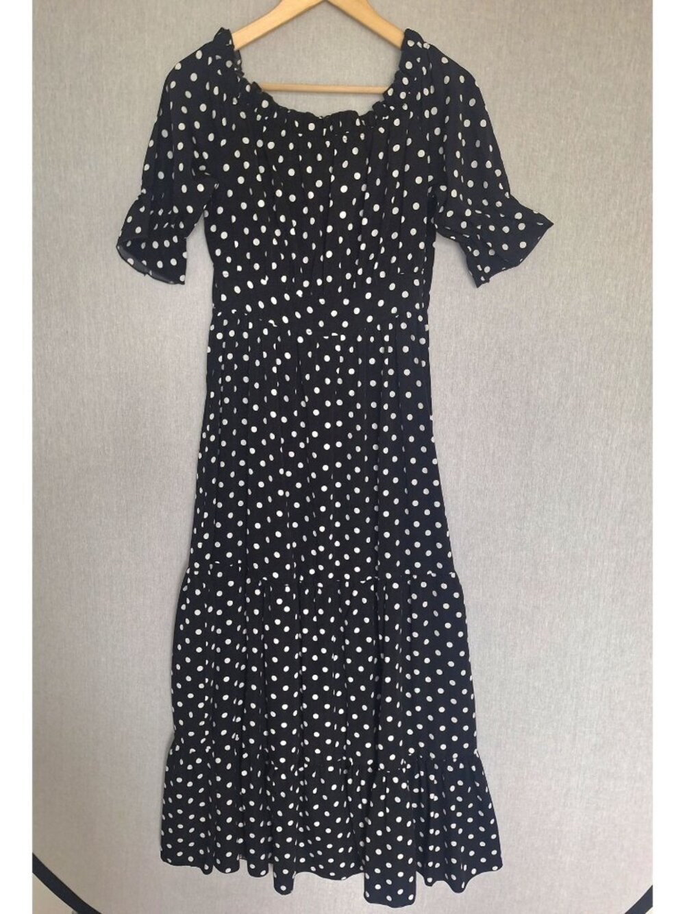 💙 Polkadot Tiered Lightweight Maxi Dress Size M Preppy Coquette Feminine